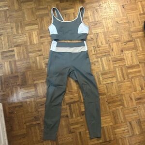 Z Supply Olive Green and White Leggings Jumpsuit